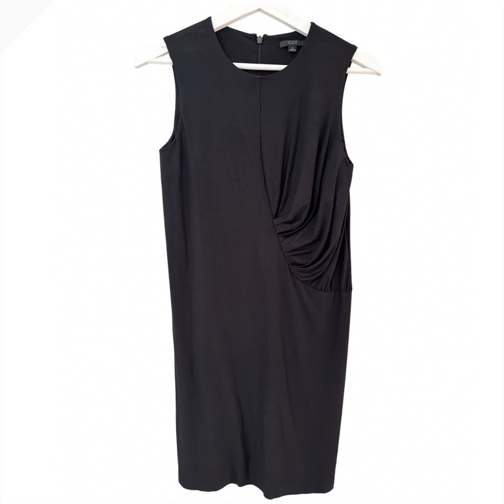 COS Black Draped Sleeveless Shift Dress Lyocell‎ Stretch XS Made in Portugal